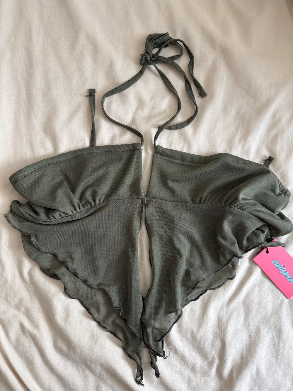 Edikted Olive Green Mesh Halter Bandeau Top Size M